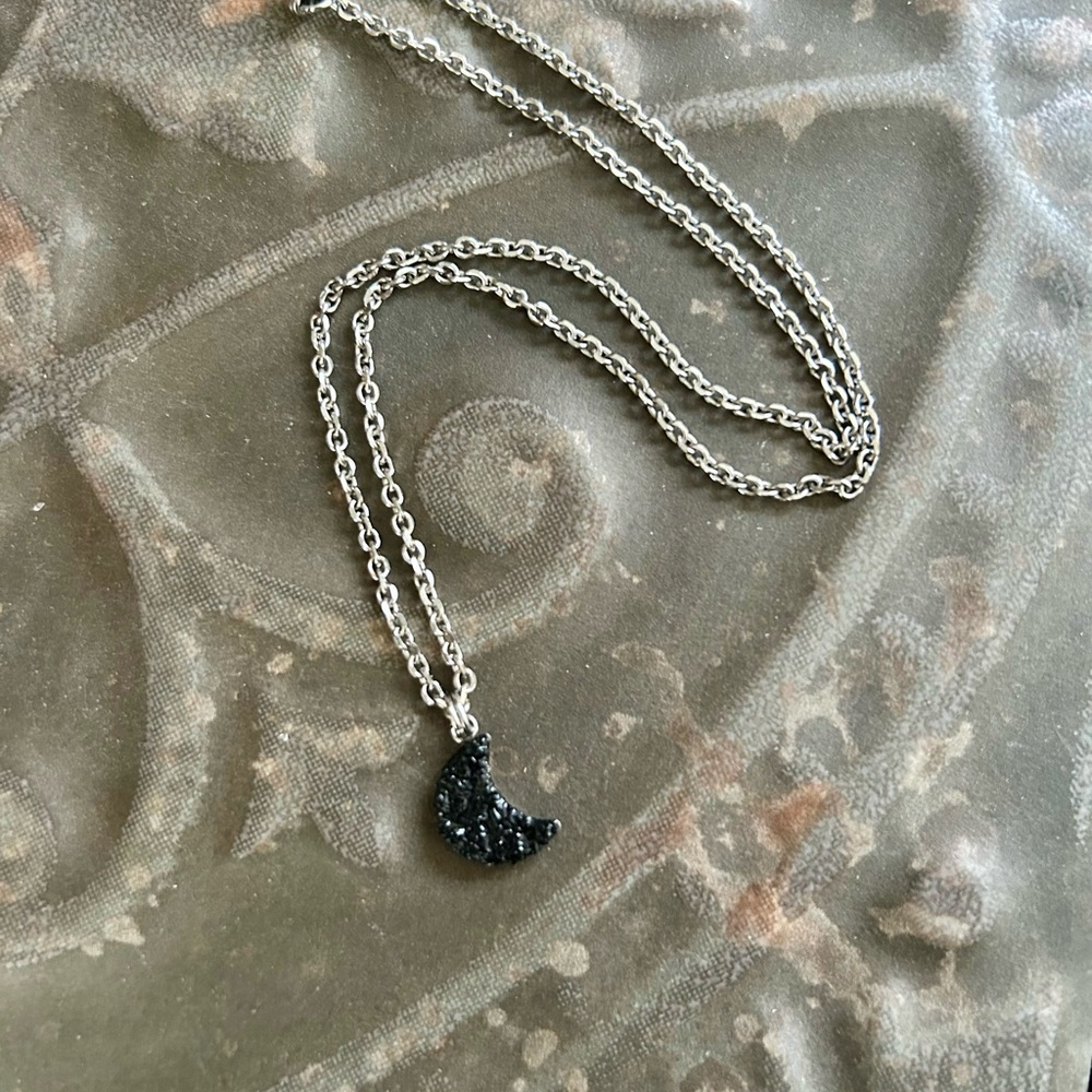 Black Tourmaline Crescent Moon Pendant Necklace